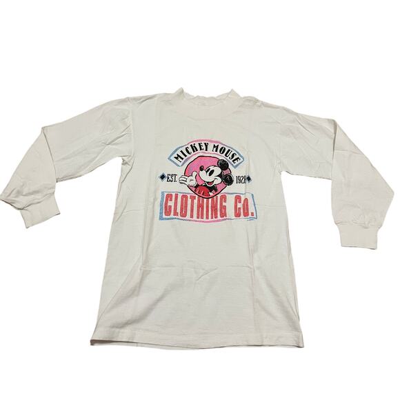 VTG White Long Sleeve Cotton Mickey Mouse Graphic Shirt Made in USA Womans Small - Picture 1 of 3